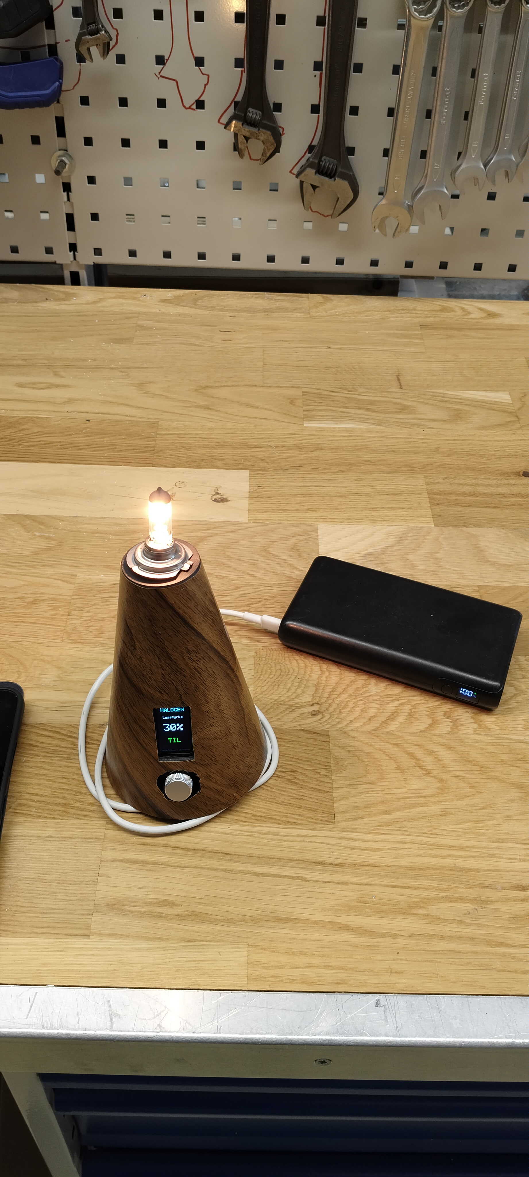 Lighthouse halogen lamp — on